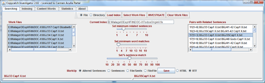 Imagen 1: CopyCatch Investigator. Pestaña de búsqueda